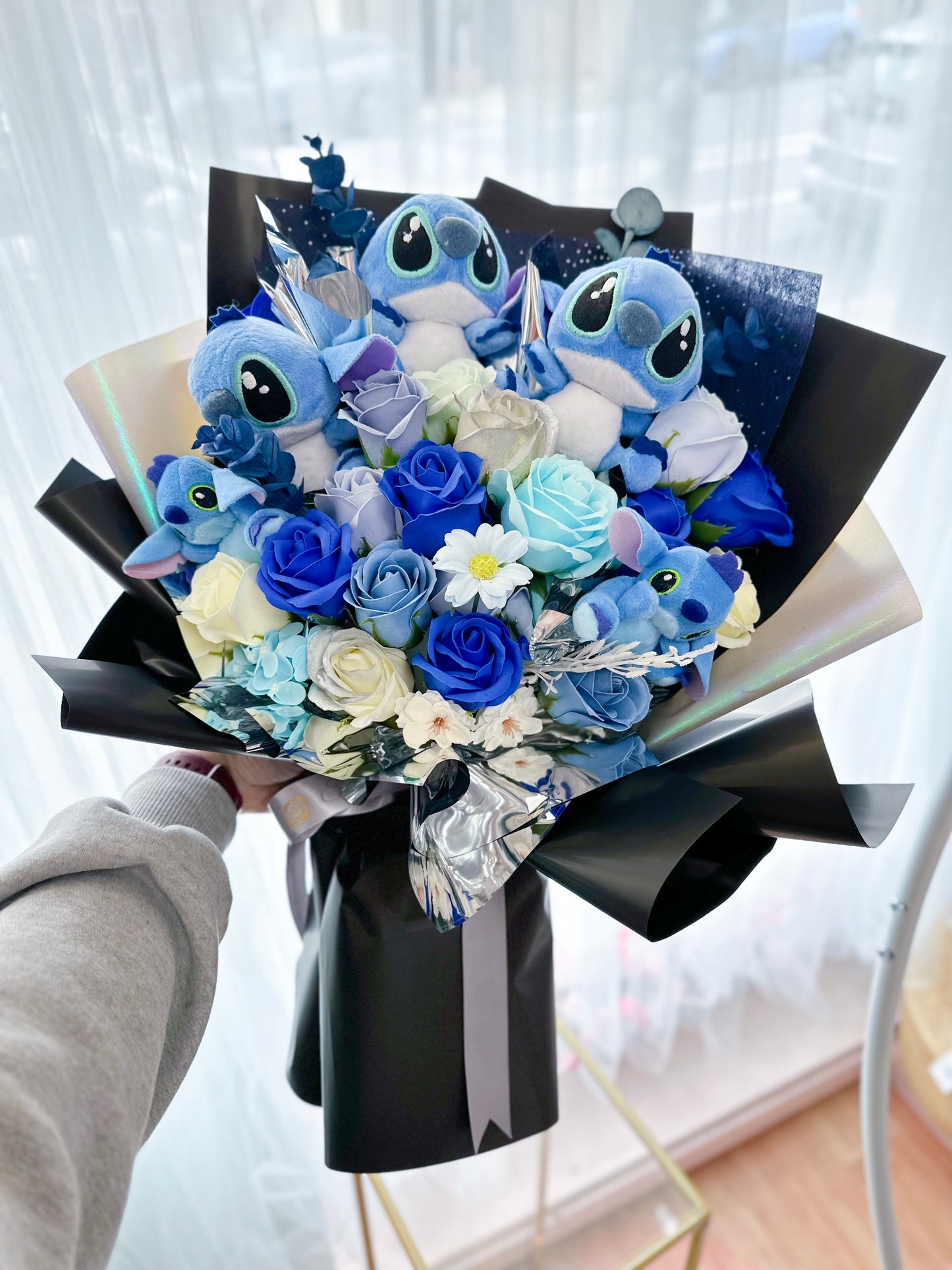 Stitch plushes soap flower bouquet