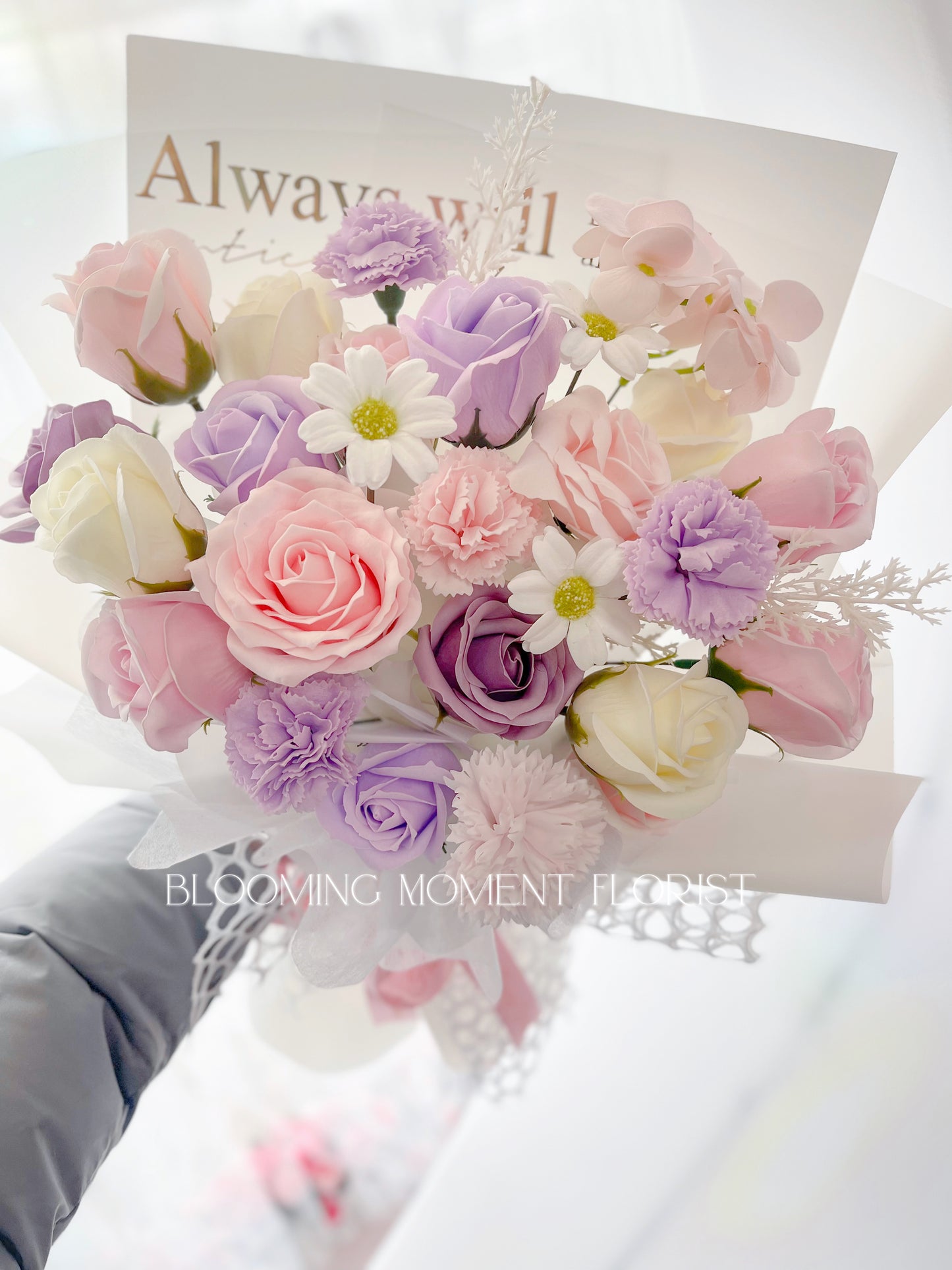 Pink purple soap flower bouquet