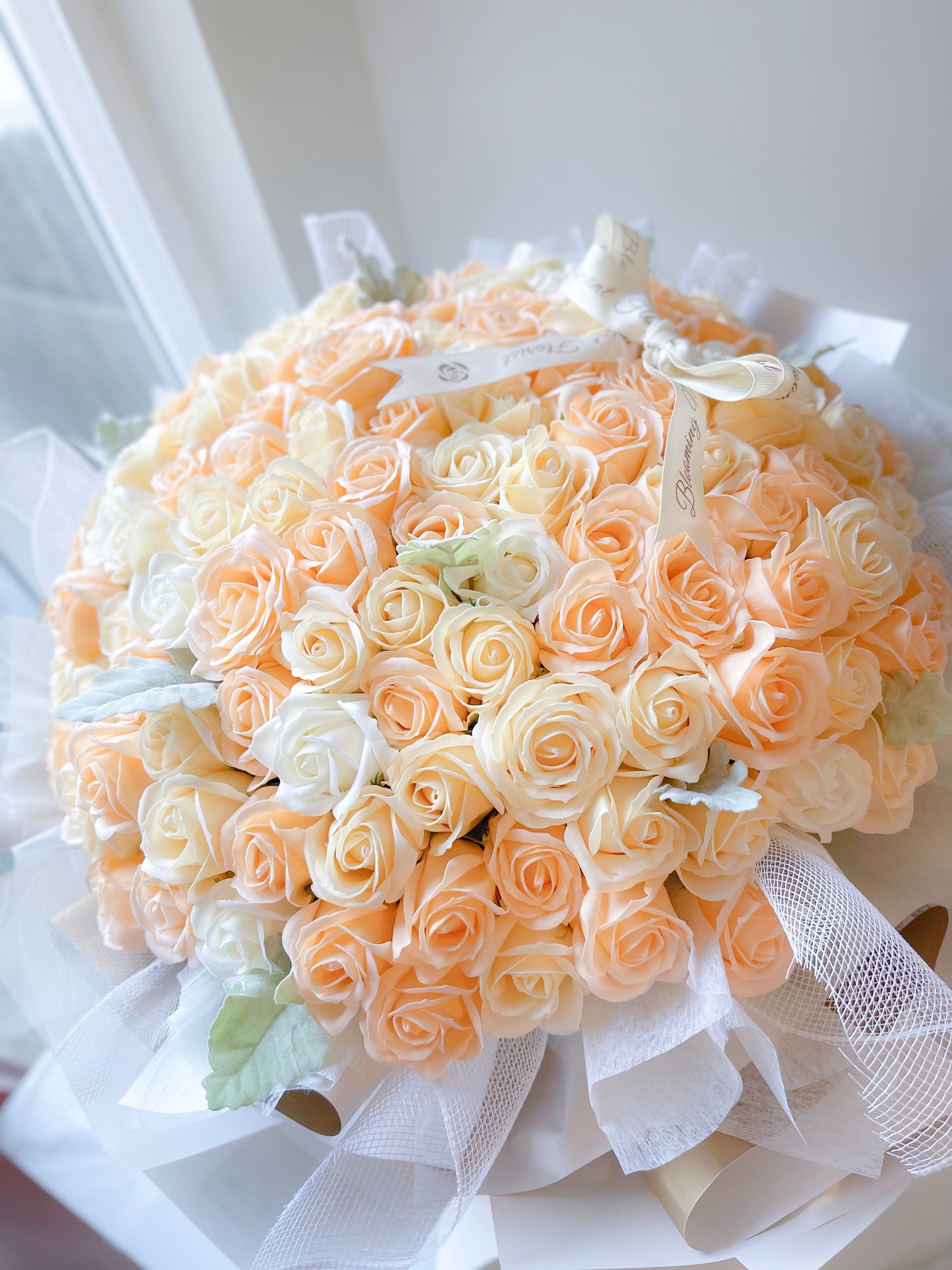 99 Soft Peach Soap Flower Bouquet