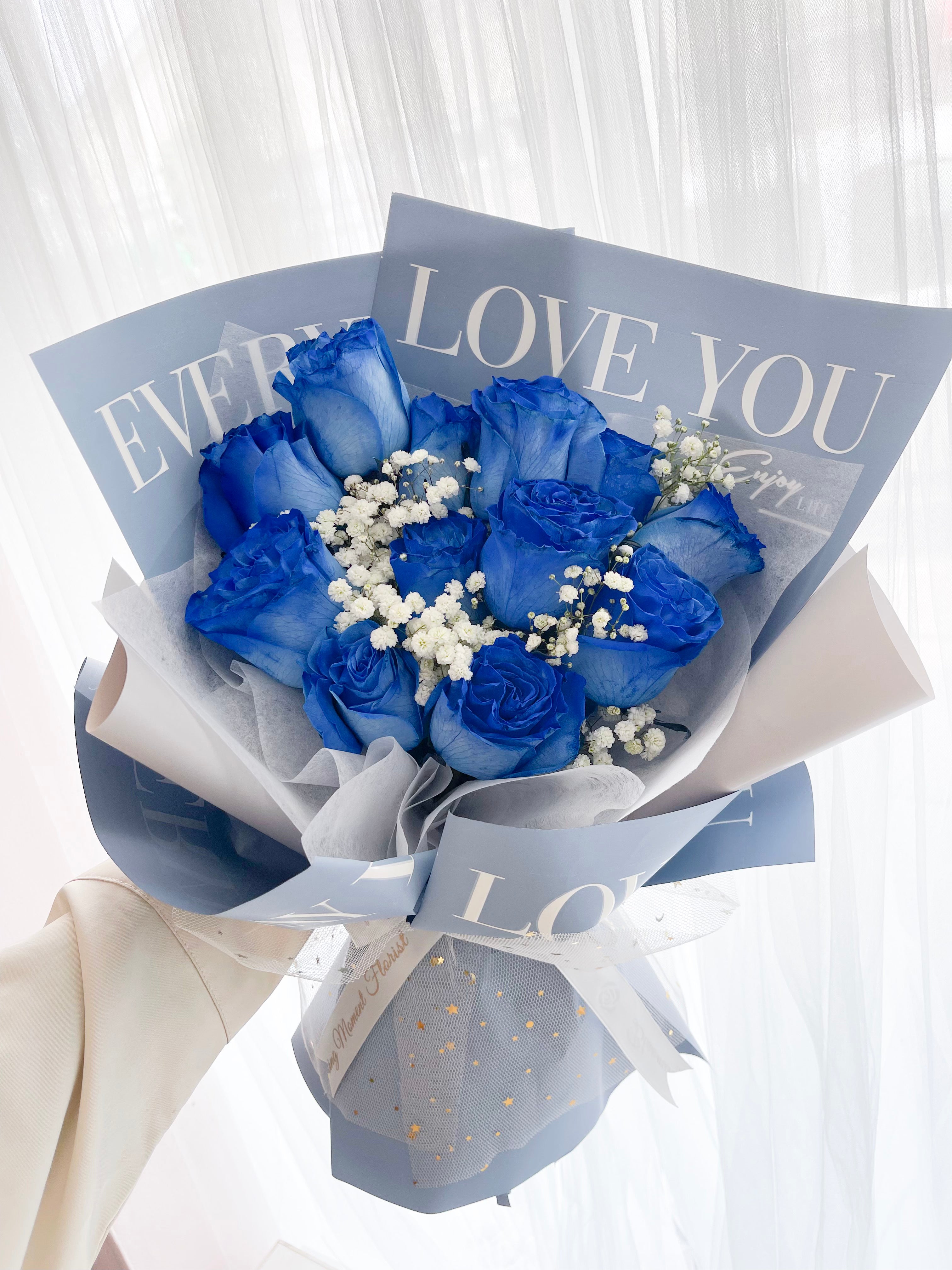 Blue Rose with Silver Glitter - 12 Stem Rose Bouquets