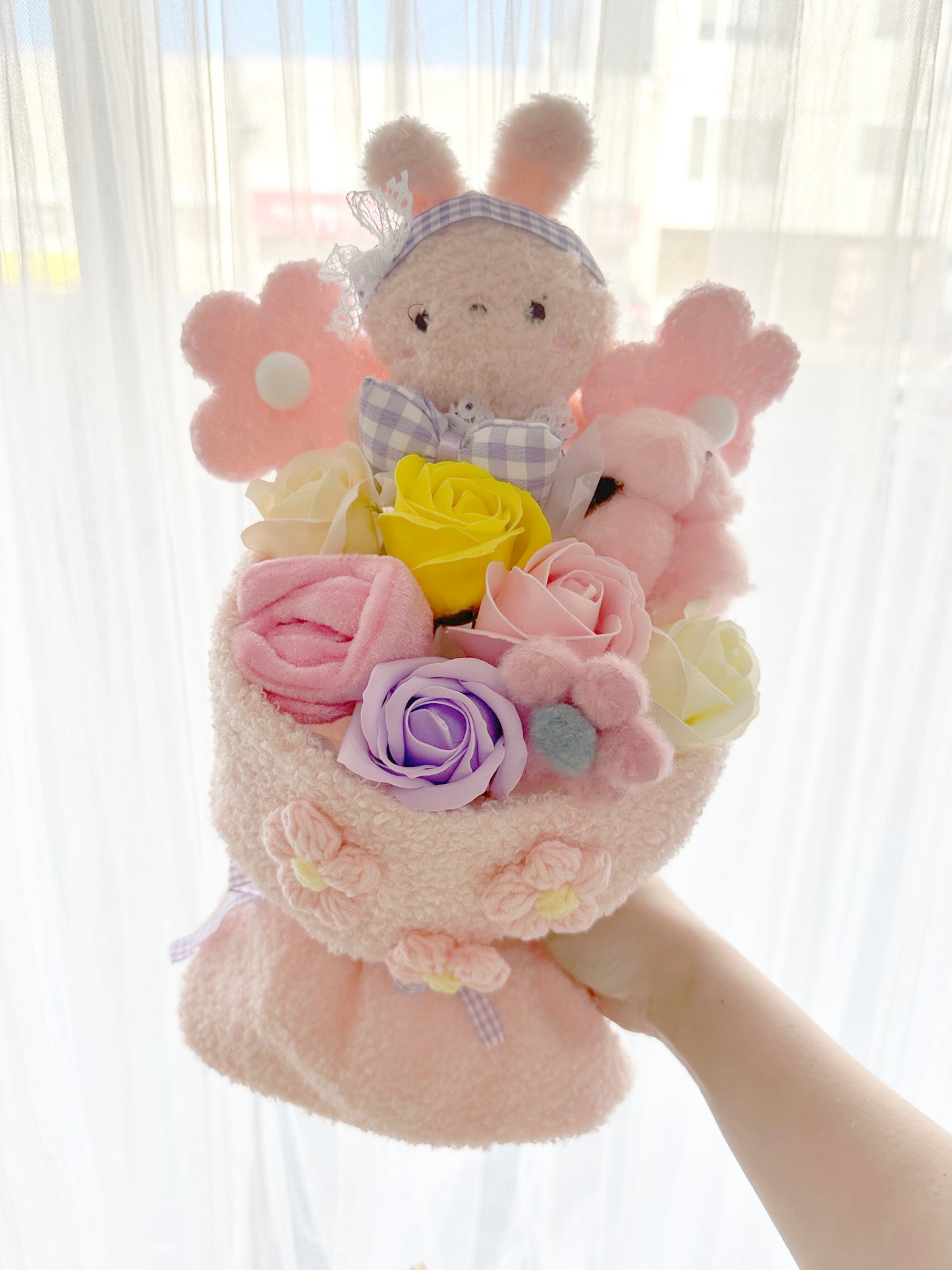 Bunny plush bouquet with soap flowers