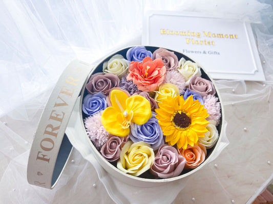 "Mystic Meadow Radiance" Soap Flowers in Round gift box