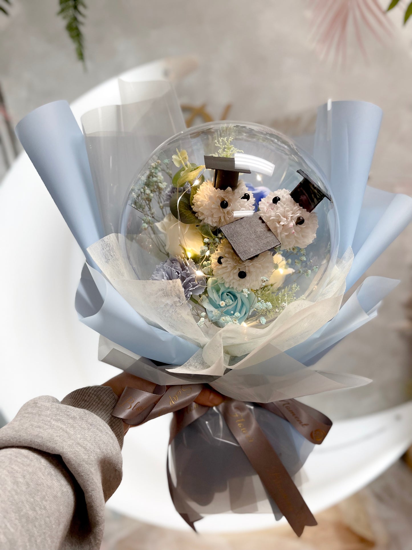 Blue Graduation Trio Soap Flower Bouquet