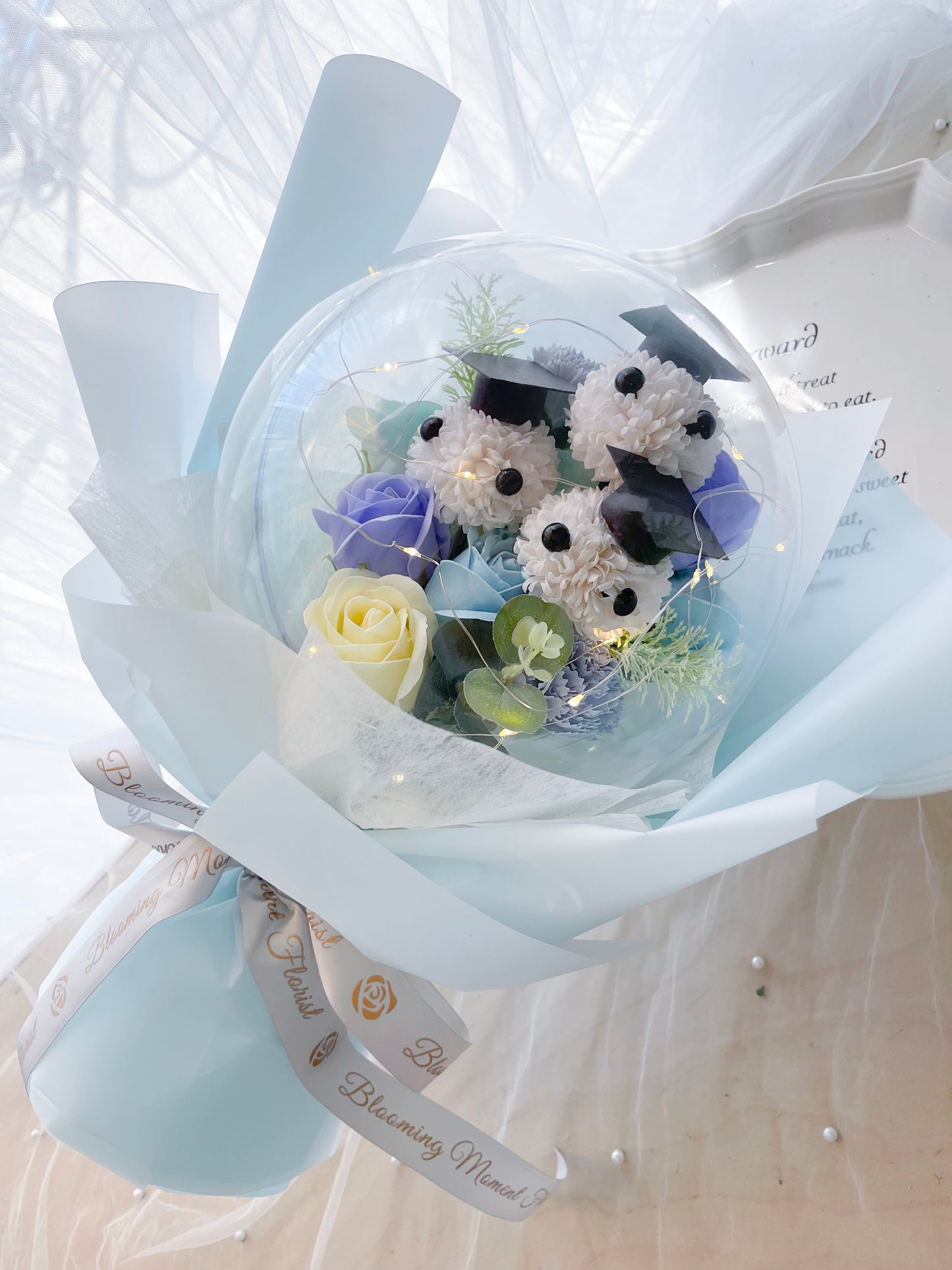 Blue Graduation Trio Soap Flower Bouquet