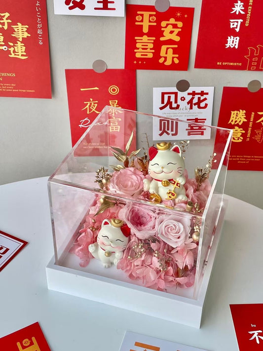 Twins Lucky Cat preserved flower box