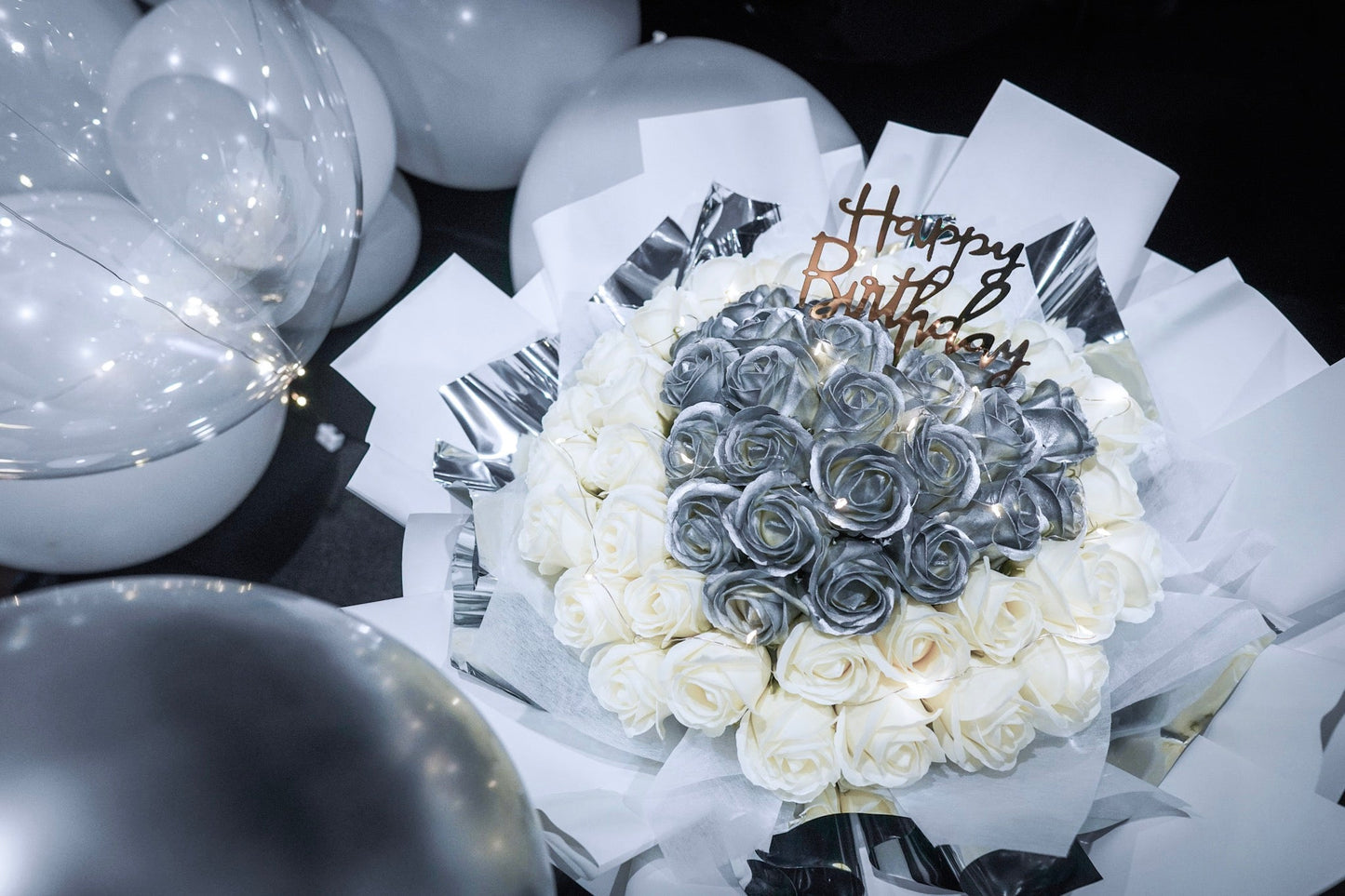 Silver heart soap flower bouquet