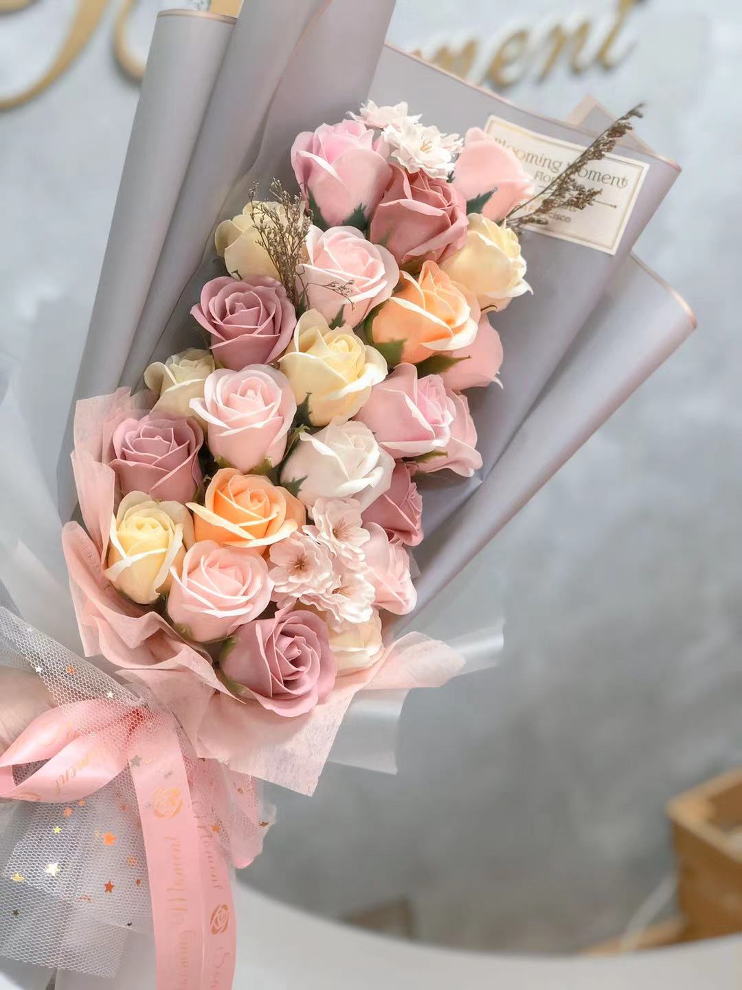 Morandi color pallet soap flower bouquet