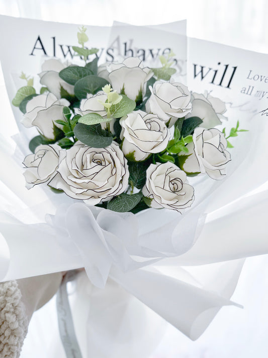 Liner White Rose SOAP FLOWER Bouquet