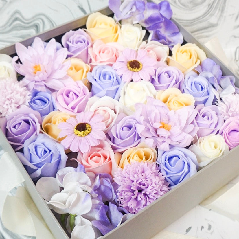 Lavendar soap flower in square gift box