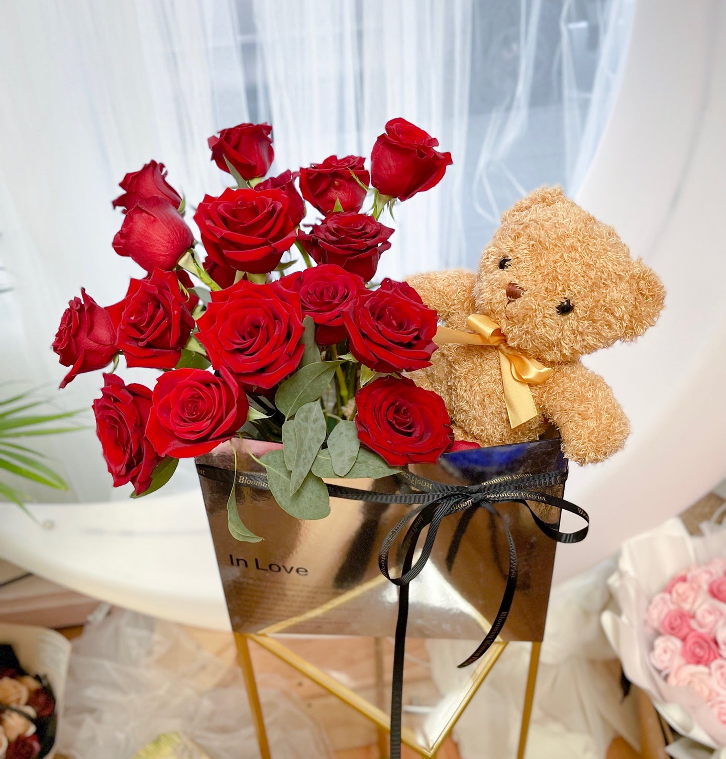 【FLOWER FLOWER】24朵红玫瑰配泰迪熊