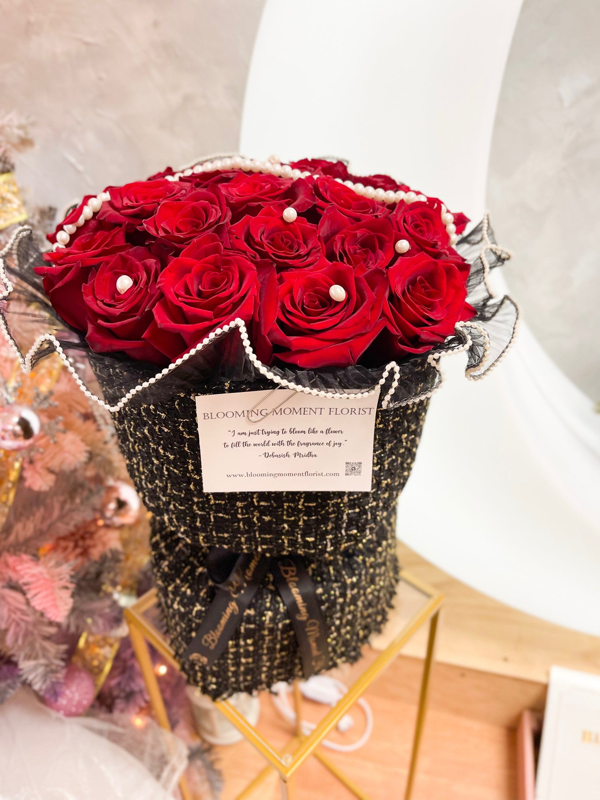 Chanel Inspired Elegant Red Roses bouquet - Blooming